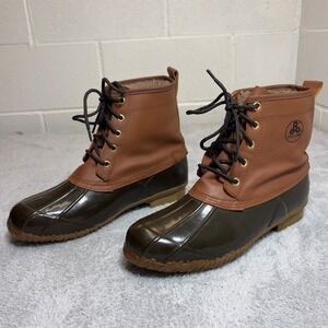 Pro Line Duck Boots Mens Size 11 Brown Leather Rubber Faux Fur Lined Steel Shank